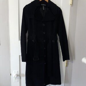 Club Monaco Vintage Y2K Cotton Button Front Belted Trench Coat Black Sz Xs